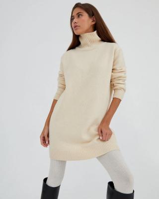 China Turtle Neck Anti-Wrinkle VSCOO Long Sleeve Knitted Pullover Women Sweater Women Beige Casual Oversized Sweater Women Sweater for sale