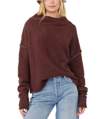 China Anti-Wrinkle VSCOO Design Pullover Sweater Collarless Knitted Women Special Oversize Fuzzy Lispy Sweater Long Sleeve for sale