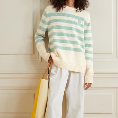 China Anti-Wrinkle Casual Stripes Knit Pullover Top Crewneck Long Sleeve Sweater Pullover for sale