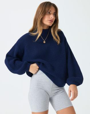 China VSCOO Fashion Anti-wrinkle Puff Sleeve Pullover Round Neck Loose Square Pattern Solid Color Knitted Knitted Sweaters Women for sale