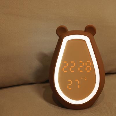 China Modern Cheap Smart Night Light Clock Bedside LED Alarm Night Light Digital Alarm Clock Led Bear Clock for sale