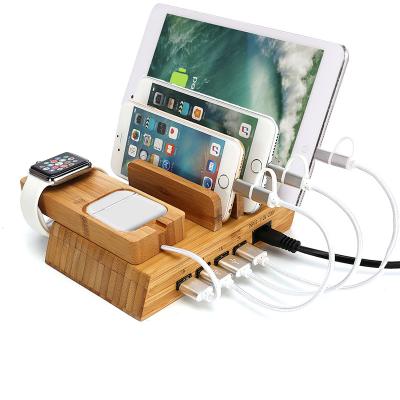 China Natural Bamboo Charging Dock Charger Station For Multiple Devices Charger Holder For Apple Watch For Airpods Show Wish for sale