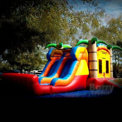 China Handmade and Commercial Children's Spiking Combined Inflatable Jungle Bounce House Water Slide for sale