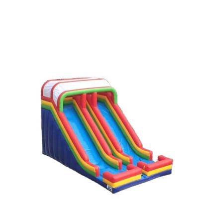 China 0.55mm PVC tarpaulin custom printed rainbow commercial double lane inflatable water slide, inflatable kids water slide for amusement park for sale