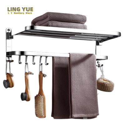 China Wall Mounted Type Hot sale ss304 Bathroom Shower Shelf Wall Mounted Multifunctional Shower Caddy Foldable Bathroom Towel Rack Set for sale