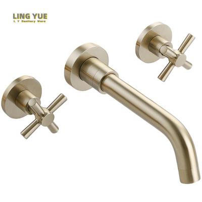 China Metered Faucets Wall Mounted Wash Basin Water Tap Set Brass 3 Hole Concealed Installation Bathroom Basin Faucet Set for sale