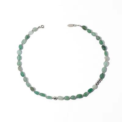 China High Quality Natural Green Beads Necklace Stainless Steel Choker Handmade Vintage Stone Jewelry Accessory For Women for sale