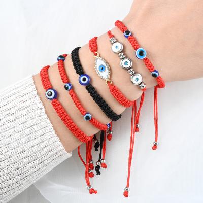 China Factory Lucky Eyes Bracelets Adjustable Turkish Knot Trendy Braided String Amulet Bracelets Set For Women Men Family for sale