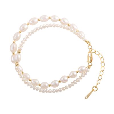 China Trendy Trendy AA Freshwater Pearl Bracelet 2 Layers Bracelet Freshwater Pearl Gold Plated Delicate Vintage Y2k Jewelry Gifts for sale