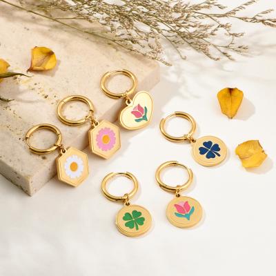 China TRENDY Huggie Circle Earrings Set Y2K Jewelry Trendy Gold Plated Dangle Colorful Enamel Earrings Y2k Drop Earring for sale