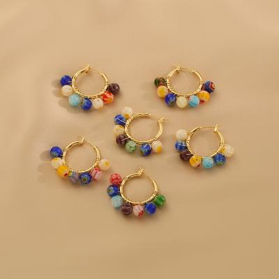 China TRENDY Candy Color Luster Beads Earrings 18K Gold Plated Jewelry Handmade Circle Earring for sale