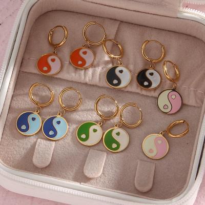 China 2022 New Yinyang Charm Y2K Earrings FASHION Handmade Enamel Colorful Circle 18K Gold Plated Stainless Steel Circle Ear Jewelry for sale