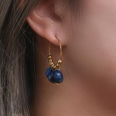 China 2022 New Trendy Natural Stone Handmade Earrings Africa Jade Lapis Amazonite Apatite Beads Circle Earrings for sale