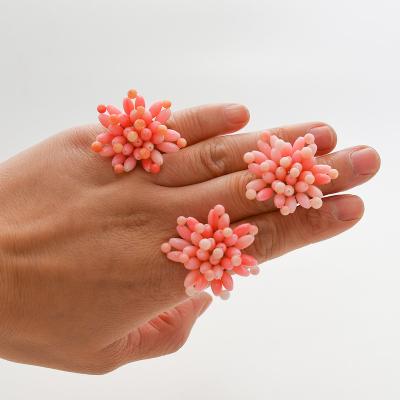 China Original Finger Ring Pink Beaded Flower Rings from Coral Stone Ring Handmade Jewelry from romantic newcomer for sale