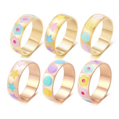 China FACTORY New Arrival 304 Stainless Steel Y2K Jewelry Rings Smiley Face Ring For Women Cute Colorful With Heart Flower Independent Rings for sale