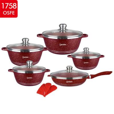 China Sustainable High Quality 12pcs Die-cast Aluminum Die Casting Handle Color Box Non Stick Cookware Pot Cooking Pot Set Non-stick Cookware for sale