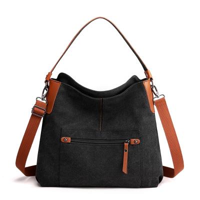 China 2022 Colors Portable Canvas Sling Fashion Customized Leather Tote Bag With Leather Handle for sale