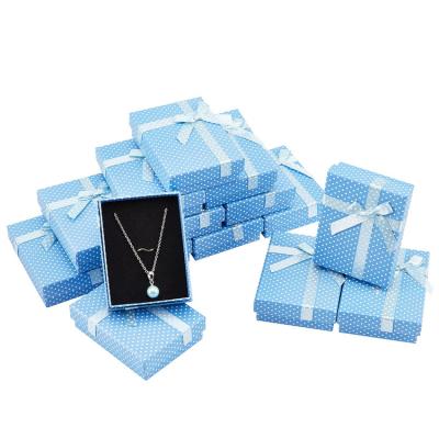 China Eco-friendly Blue Rectangular Cardboard Boxes Jewelry Packaging Box With Ribbon For Pendant for sale