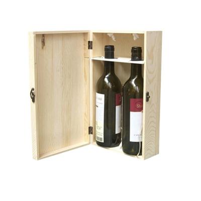 China 100% handmade luxury pine double unfinished wooden wine bottle boxes for birthday for sale