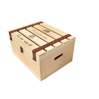 China Recycled Materials Wholesale Logo Printed Pine Wood Wine Gift Box With Locked Lid Storage for sale