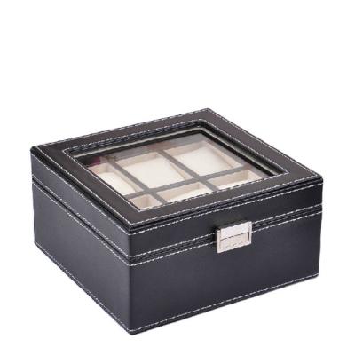 China Fashion Custom 6 Slot Rustic Leather Watch Box With Clear Lid Accept Small Quanting for sale