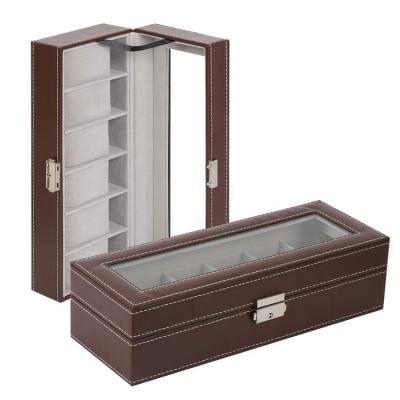 China 6 Slots Watch Box Display Case Leather Organizer Dustproof Shockproof Waterproof Glass Jewelry Storage for sale