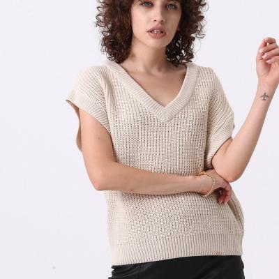 China Anti-wrinkle Women's V-Neckline Knitted Loose Solid Sleeveless Pullover Sweater Vest Tops for sale