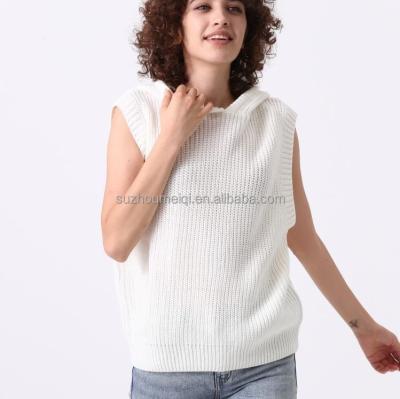 China Anti-Wrinkle Women's Knitted Loose Solid Pullover Sweater Sleeveless Vest Tops With Hat for sale