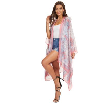 China Women's Kimono Cardigan Summer Swimwear Breathable Fronts Beach Cover Up Floral Print For Vacation for sale