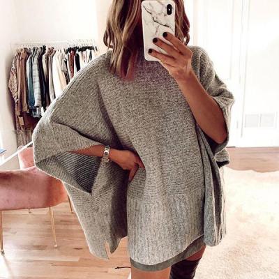 China Breathable Women's Poncho Sweater Crew Neck Pullover Shawl Scarf Wrap Elegant Knitted Soft Cap for sale