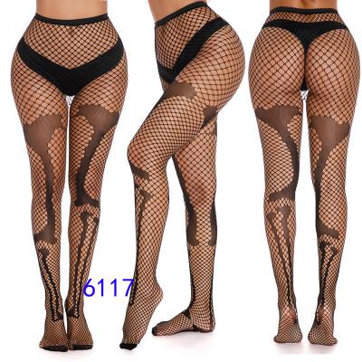 China New Product Pantyhose Antibacterial Stockings Women's Seamless Net Tights Collant Femme Sexy Bone Printed Hosiery for sale