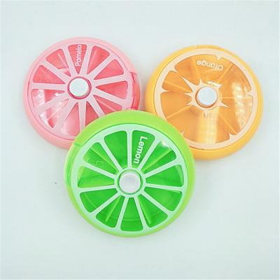 China Fruit Medicine Colorful Plastic Round Mini Small Medicine Box 7 Day Pill Box Pill Case for sale