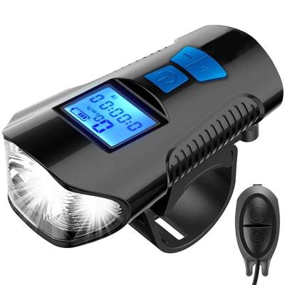 China USB Rechargeable Bike Front Light Flashlight Waterproof Bike Bicycle Light with Computer Speedmeter LCD Lantern Recycling Head Horn for sale