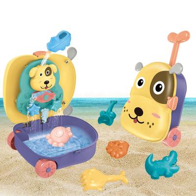 China Summer Plastic Play Outdoor Beach Play Plastic Toys Kids Play Water Cartoon Luggage Plastic Beach Bathing Cart Toy for sale