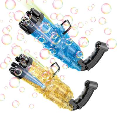 China 2021 New Outdoor Activity Electronic Automatic Bubble Machine Toy Gatling Bubble Gun With 8 Holes for sale