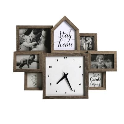 China 2021 Newest Style Antique Phota Wall Decor Home Wall Clock With Combination Photo Frames for sale