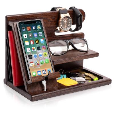 China Sustainable Wooden Phone Docking Station Ash Key Holder Wallet Stand Watch Organizer for sale