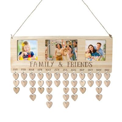 China Europe Large Family Friends Birthday Reminder Wooden Board Calendar Wall Hanging DIY Signs for sale