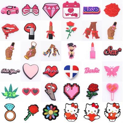 China Factory Price Washable Cute Croc Charms Valentine's Day PVC Romantic Valentines Rose Croc Shoe Charms Bulk for sale