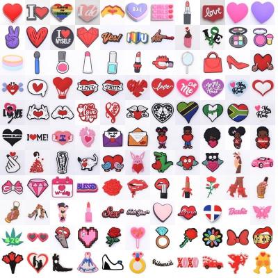 China Durable And Soft 2023 Valentines Day Pink Croc Charms Red Heart Shoe Charms for sale