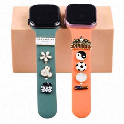 China 2022 New Alloy Silicone Strap Decoration Charms For Apple Watch Band Sport Strap For Iwatch Series 7 Se Band Decoration 6 5 4 3 for sale