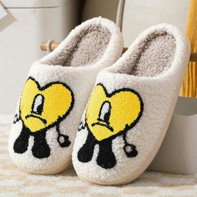 China Anti-slippery Slippers Bad Bunny Heart Plush Winter Cute Home Slippers for sale