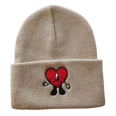 China breathable & Custom Winter Plain Dyed Bad Logo Waterproof Bunny Beanie Hat Warm Knitted Beanies For Women Men for sale