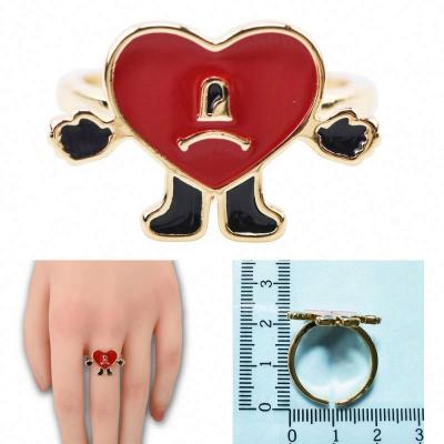 China Other New Trendy 18K Gold Plated Red Heart Size Fit Jewelry Bad Rabbit Brass Ring For Girls Gift for sale