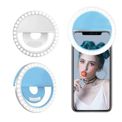 China Portable Rechargeable Selfie Ring Light Clip On Selfie Ring Light Rechargeable Battery with 28 LED for Phone Camera Smart Round Shape White for sale