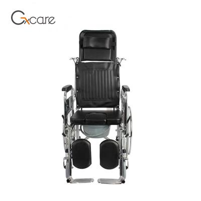 China Home+office+travel High Tilt Steel Frame Rear Commode Wheelchair Reclining Wheelchair For Sale for sale