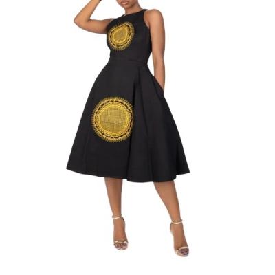 China 2022 Summer New Viable African Print Sleeveless Dress Vintage Black Embroidered Women Plus Size Dress for sale