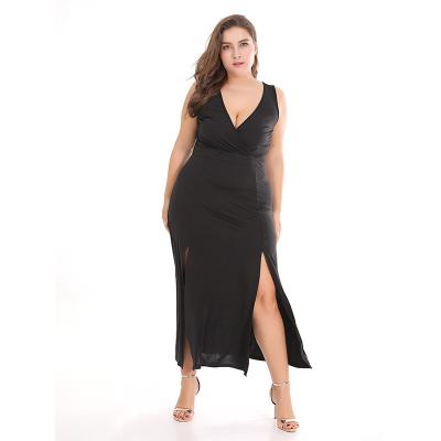 China 2022 Summer New Long Dress Women's Plus Size Dress Black Sexy V-Neck Viable Evening Dress for sale