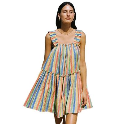 China Viable Hot Selling Custom Bohemian Beach Dress Colorblock Casual Plus Size Mini Dress Summer Vintage Dress for sale