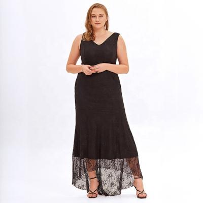 China Customized Viable Vintage High Quality Black Plus Size 2022 Summer New Women's Maxi Lace Maxi Dress for sale